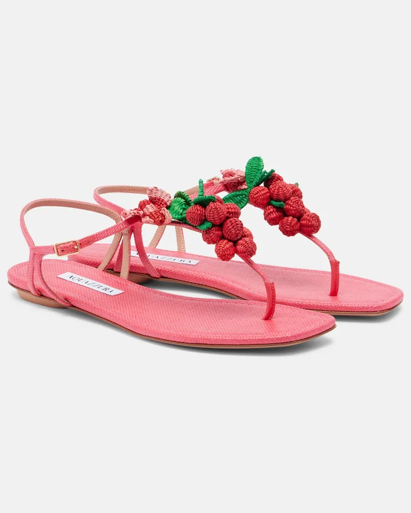Aquazzura Sandali infradito Berry effetto rafia Rosa