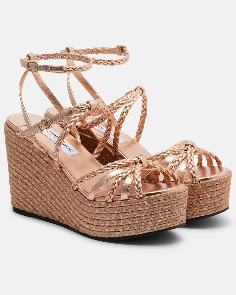 Jimmy Choo Sandali Nyra in pelle metallizzata con zeppa Rosa