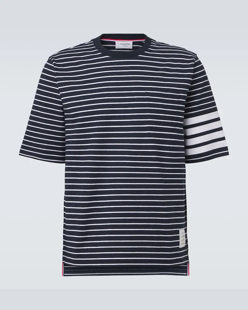 Thom Browne T-shirt 4-Bar in cotone a righe Blu