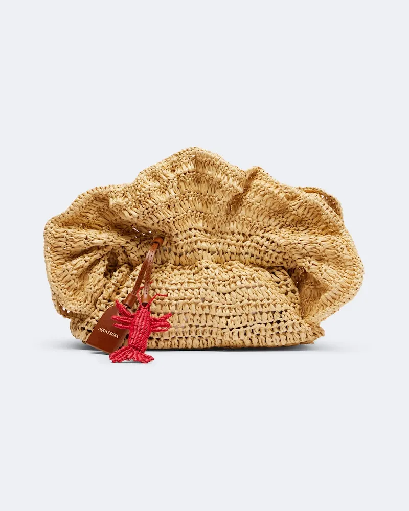 Aquazzura Clutch Paradise in rafia Beige