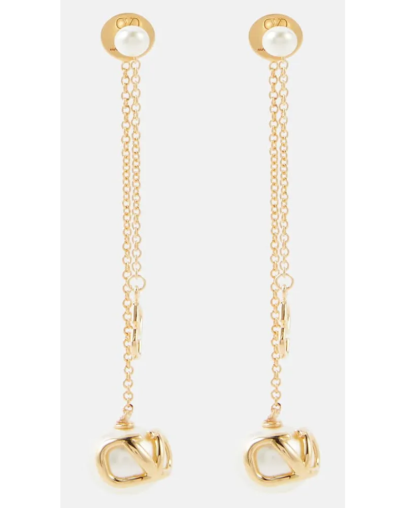 Valentino Garavani Orecchini VLogo Signature con perle bijoux Metallizzato