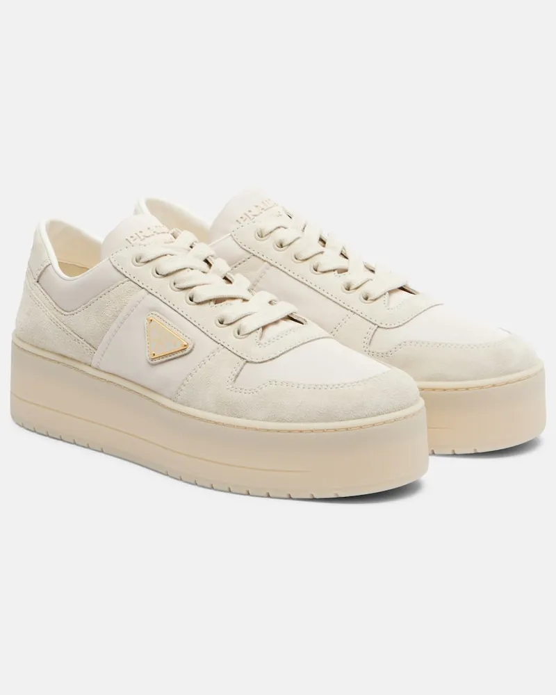 Prada Sneakers Downtown Bold in Re-Nylon e suede Bianco