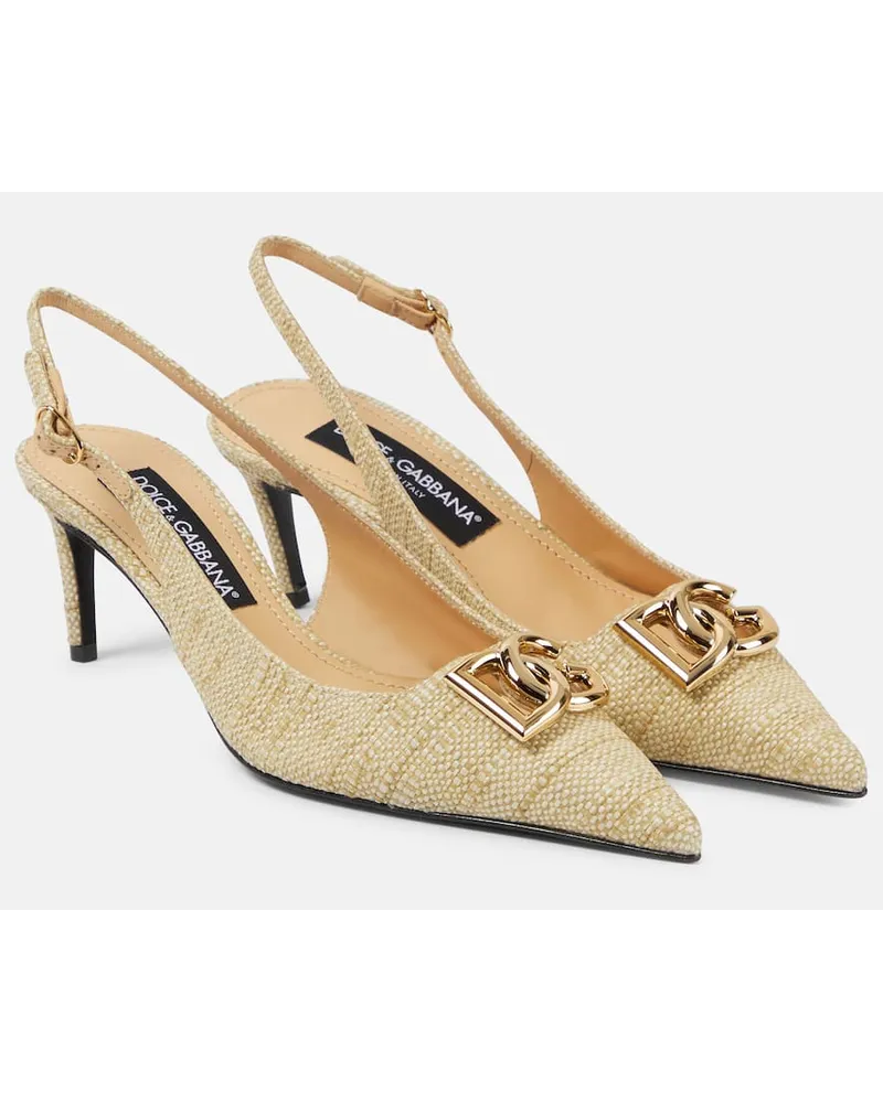 Dolce & Gabbana Pumps slingback in rafia con logo Marrone