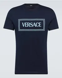 Versace T-shirt in jersey di cotone con logo Blu