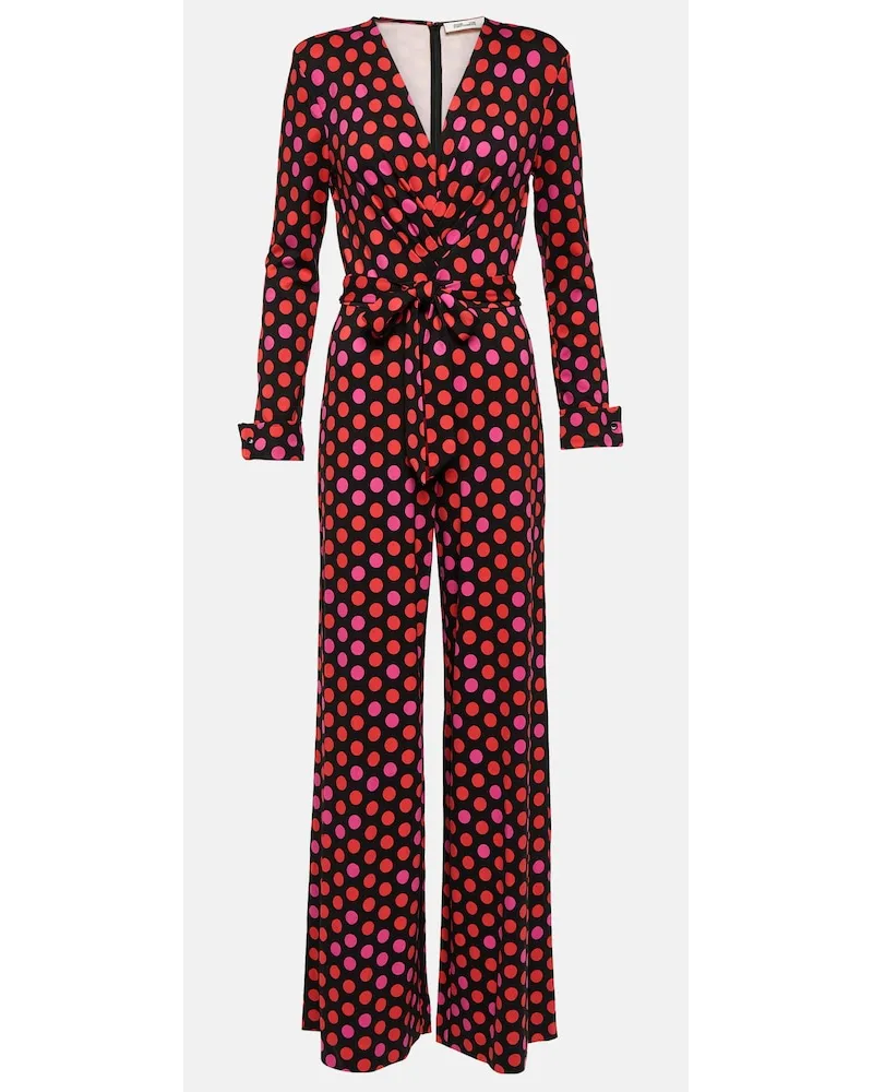 Diane von Furstenberg Jumpsuit Rosa a pois con gamba larga Rosso
