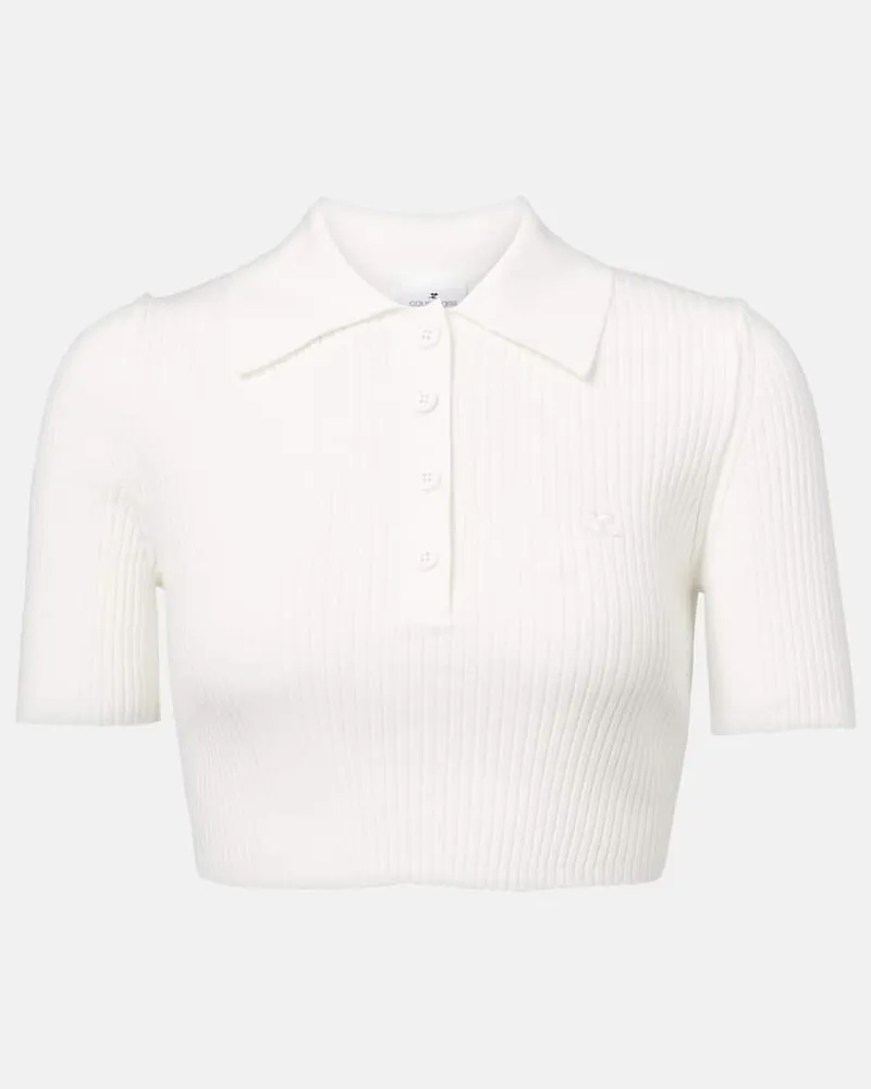 Courrèges CourrÃ¨ges Polo cropped in maglia a coste Bianco