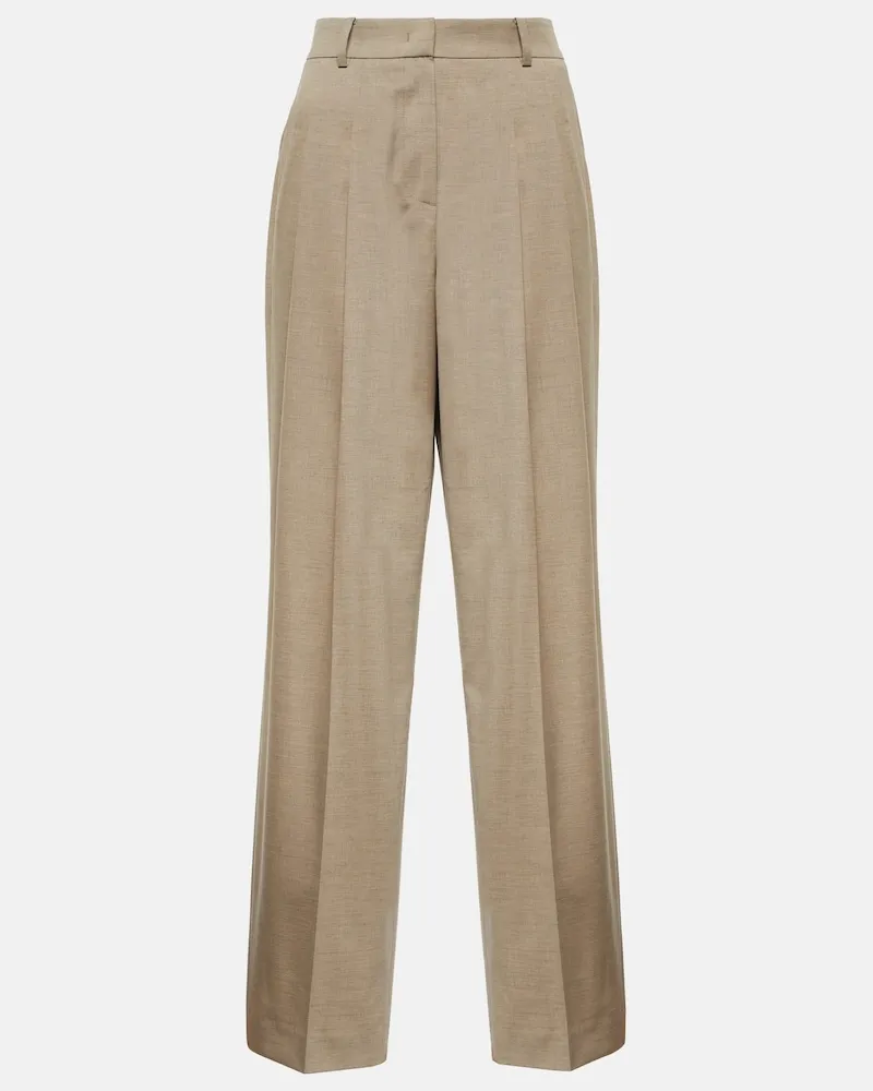 FRANKIE Shop Pantaloni Gelso a gamba larga e vita alta Beige