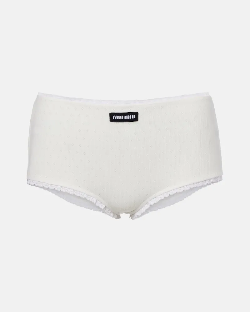 Miu Miu Micro shorts in cotone pointelle Bianco
