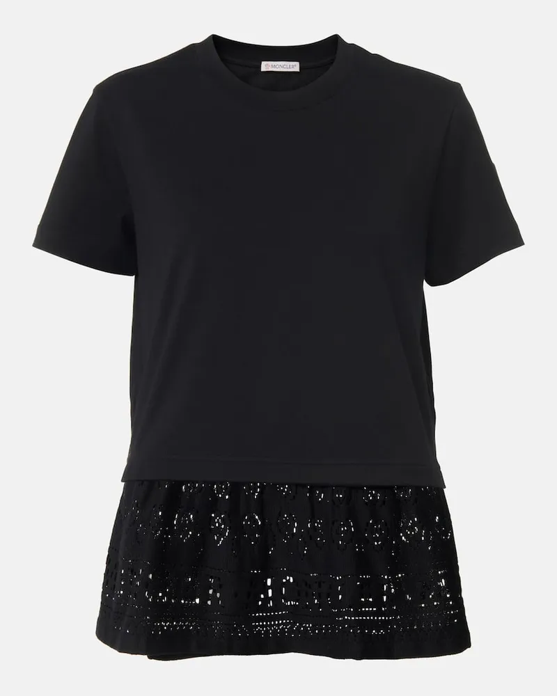 Moncler T-shirt in cotone con pizzo Nero