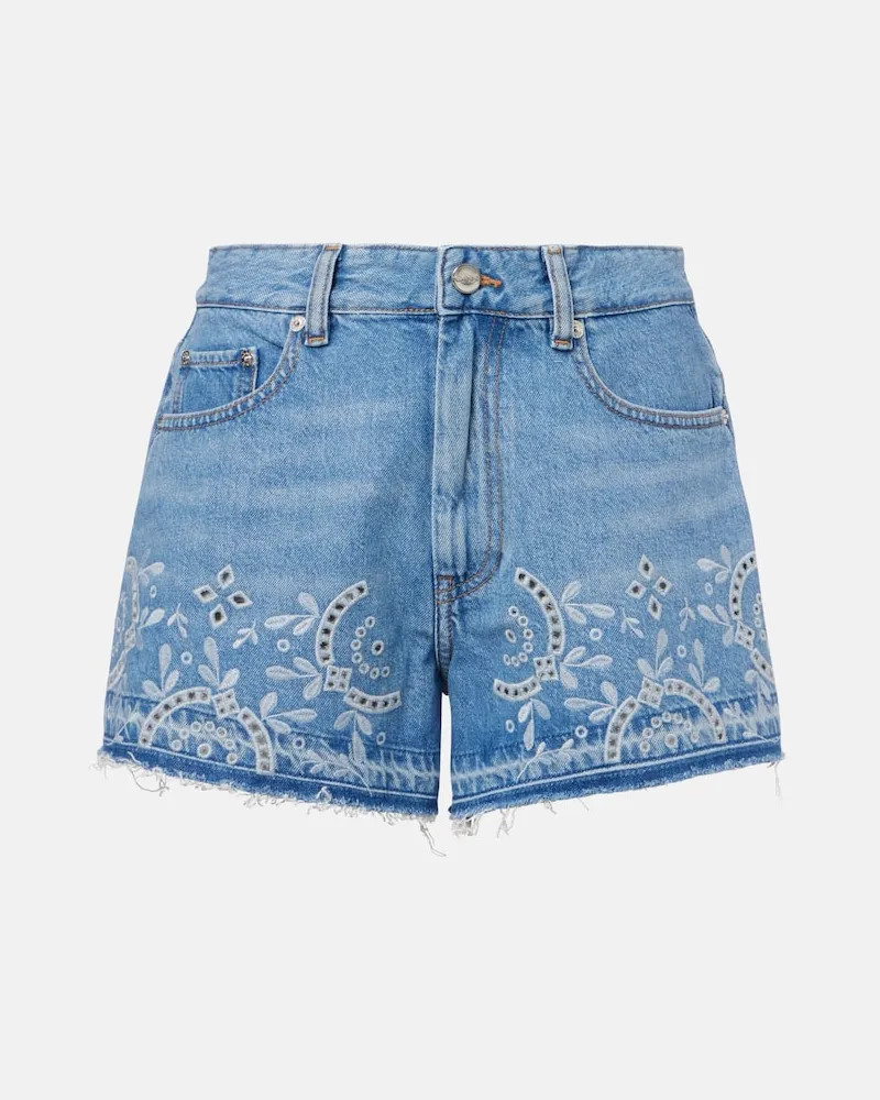 Ganni Shorts di jeans con ricami Blu