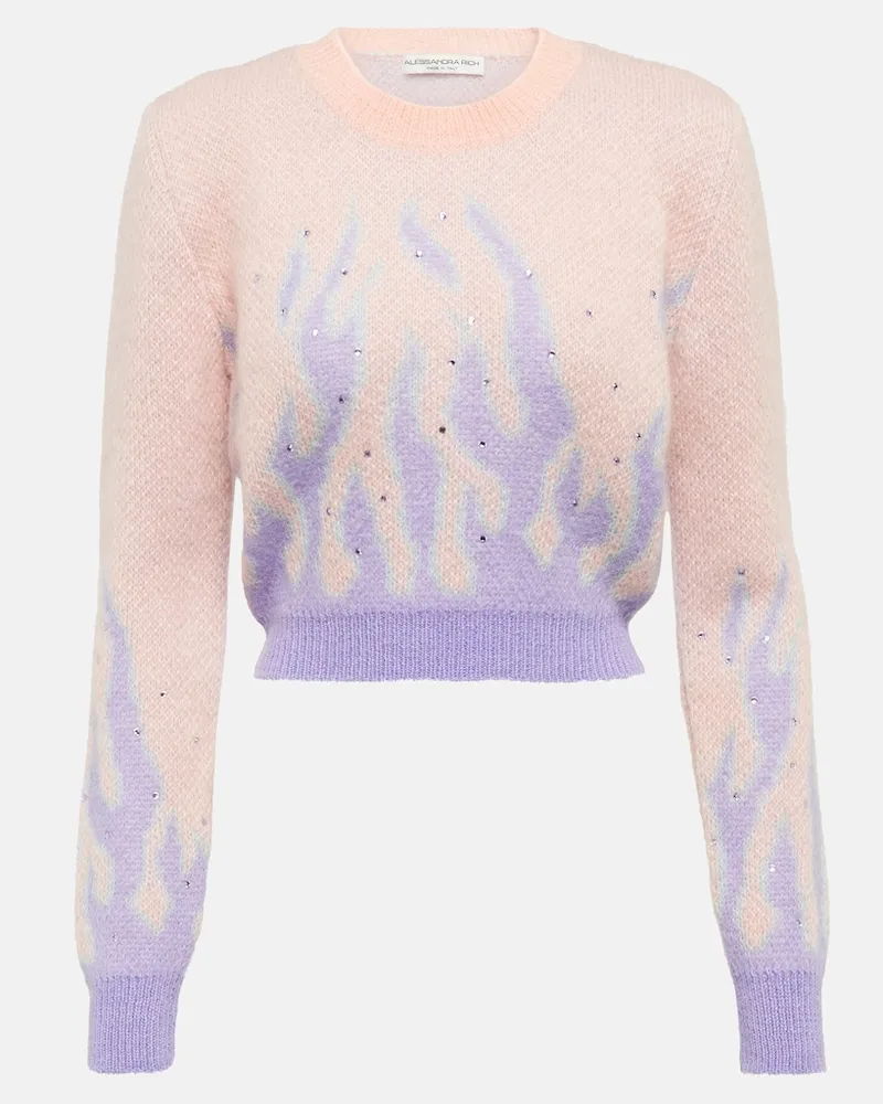 Alessandra Rich Pullover cropped in misto mohair Rosa