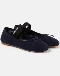 Miu Miu Ballerine in suede con logo Blu