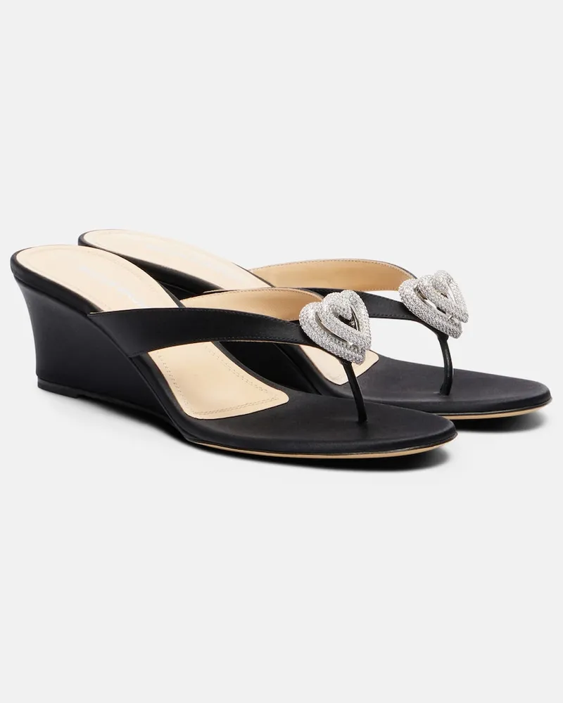 Mach & Mach Sandali infradito Double Heart in raso Nero