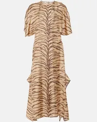 Stella McCartney Abito midi in seta con stampa Beige