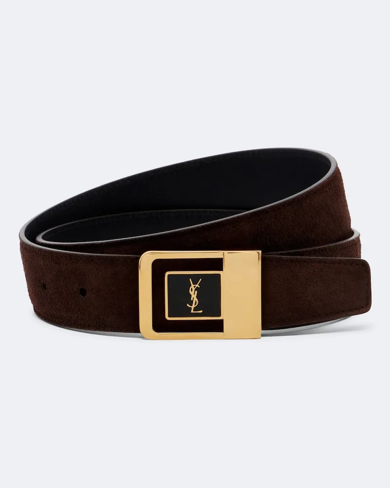 Saint Laurent Cintura Cassandre in suede Marrone