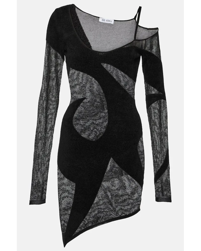 ATTICO Miniabito asimmetrico in chiffon Nero