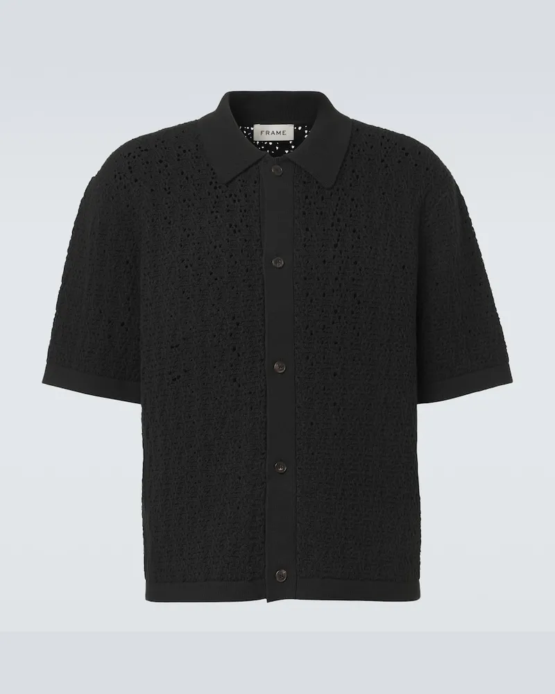 Frame Denim Polo in misto cotone crochet Nero