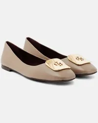 Tory Burch Ballerine Georgia in pelle con logo Beige