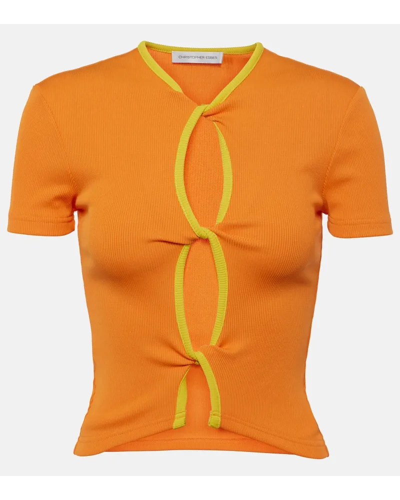 Christopher Esber T-shirt Open Twist in maglia a coste Arancione