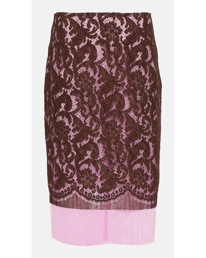 Dries van Noten Gonna midi Slacy in pizzo Rosa