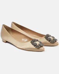 Manolo Blahnik Ballerine Hangisiflat in raso Marrone