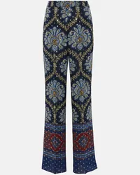 Etro Pantaloni a gamba larga in misto seta Blu