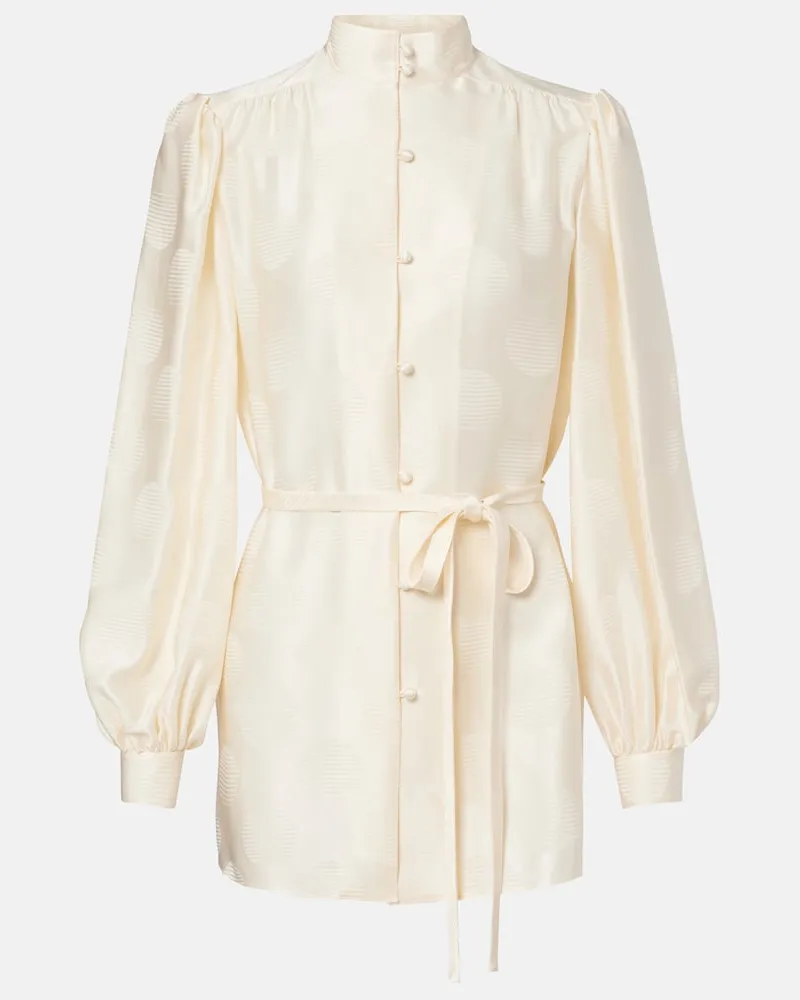 Valentino Garavani Blusa in jacquard di seta con cintura Bianco