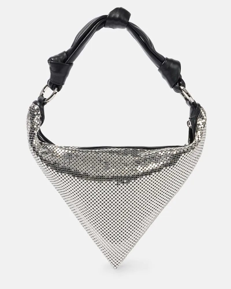 Amina Muaddi Borsa a spalla Cameron Mini in pelle Argento
