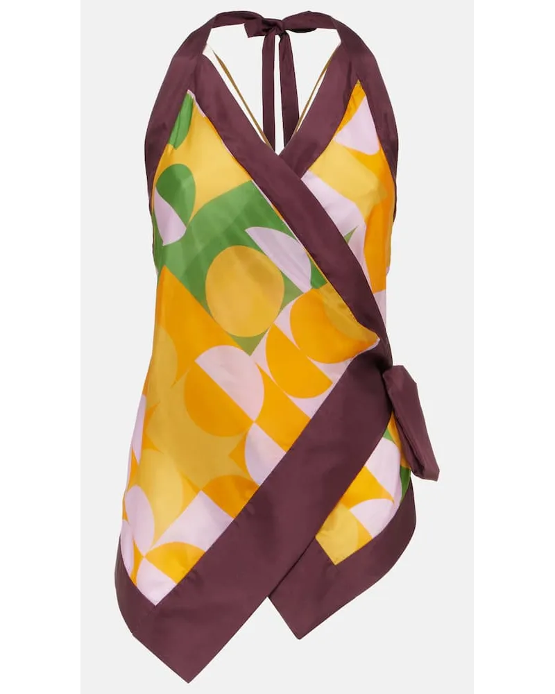 Dries van Noten Top in seta con scollo all'americana Multicolore