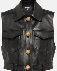 Balmain Gilet cropped in pelle Nero