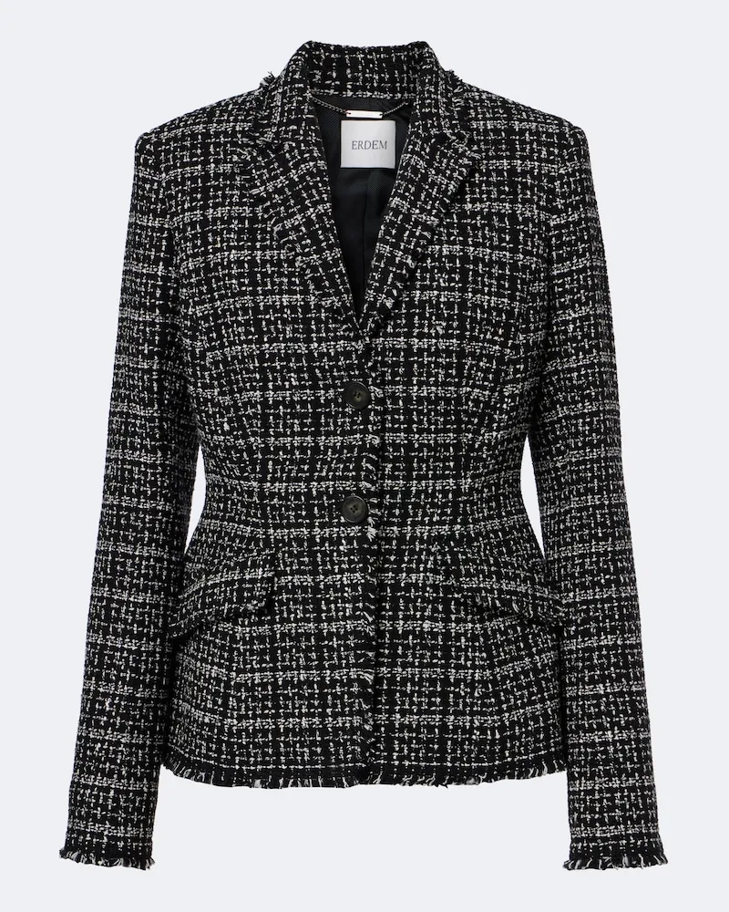 Erdem Giacca in tweed di misto cotone a quadri Nero