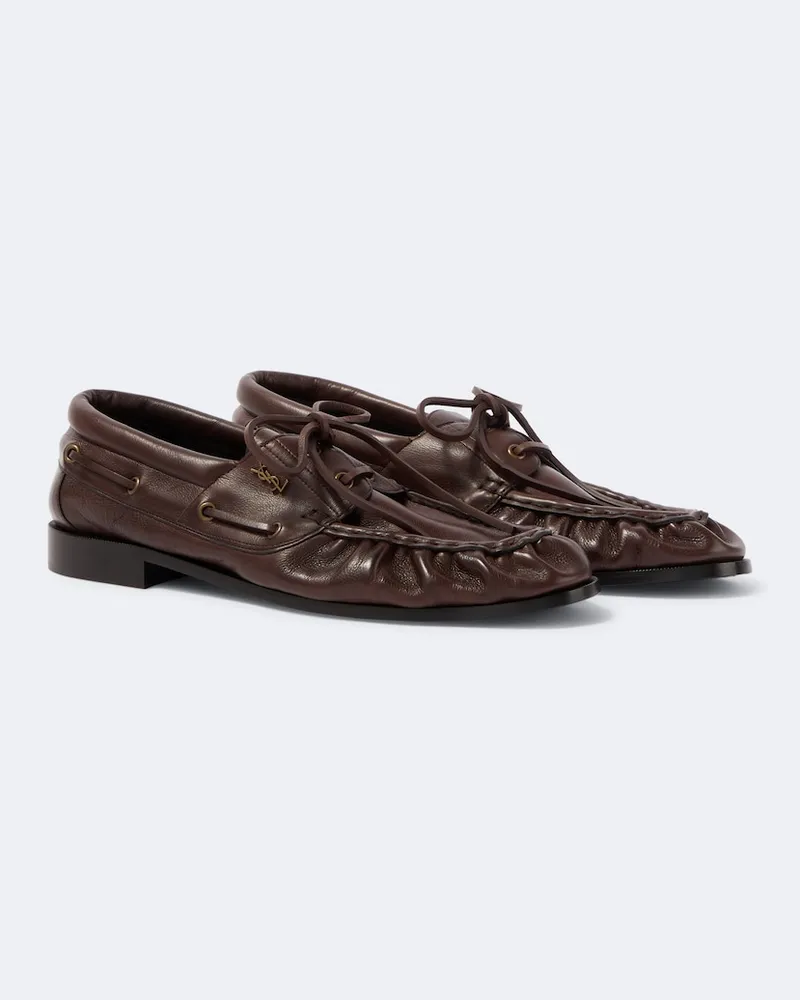 Saint Laurent Mocassini Le Loafer Bateau in pelle Marrone
