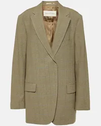 Dries van Noten Blazer in misto cotone a quadri Beige