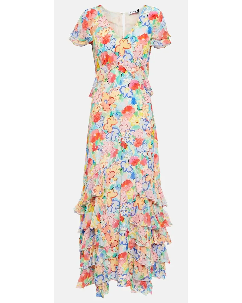 RIXO Abito midi Thanvi in voile di seta Multicolore