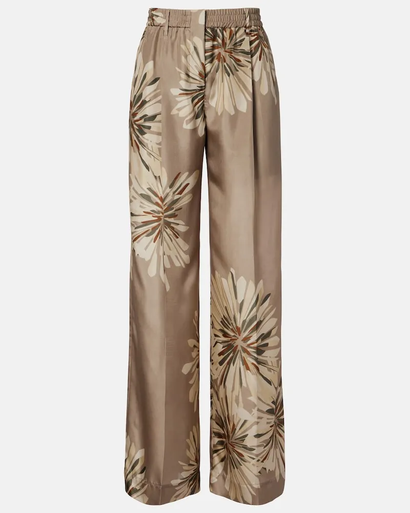 Brunello Cucinelli Pantaloni a gamba larga in pongÃ© di seta Beige