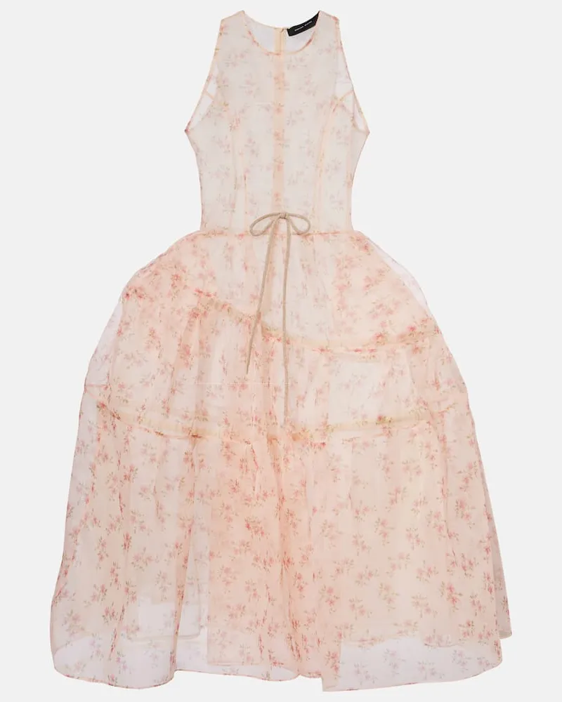 Simone Rocha Abito midi in organza con stampa floreale Rosa