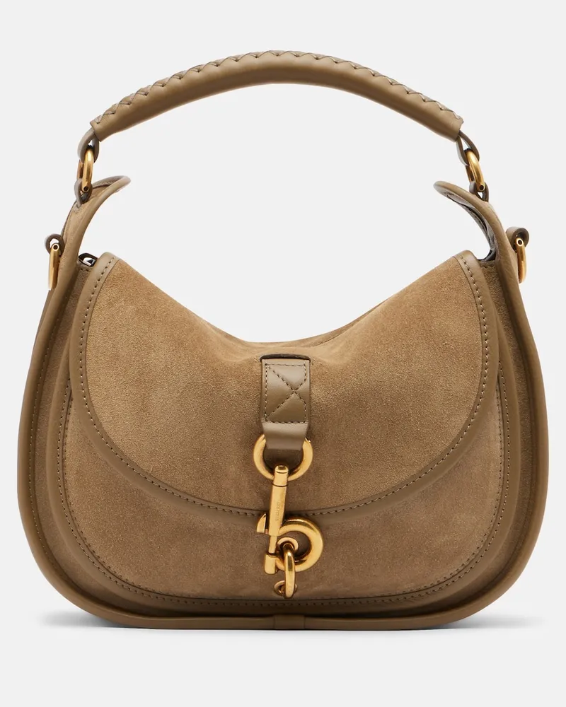 Burberry Borsa Clip Messenger in suede Marrone