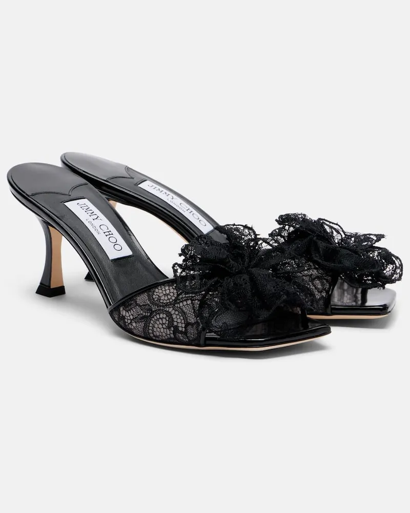 Jimmy Choo Sandali Skye Corsage in pizzo con applicazioni floreali Nero