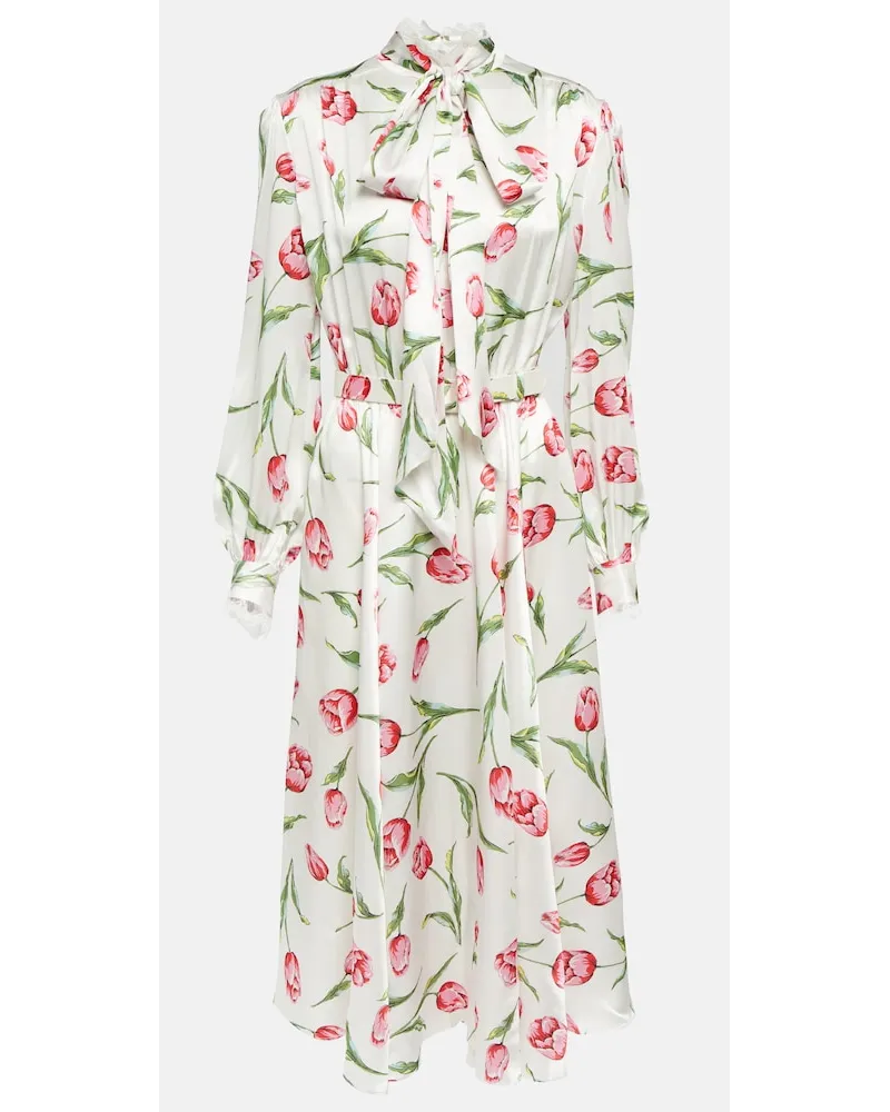 Rodarte Abito midi in seta con cintura Bianco