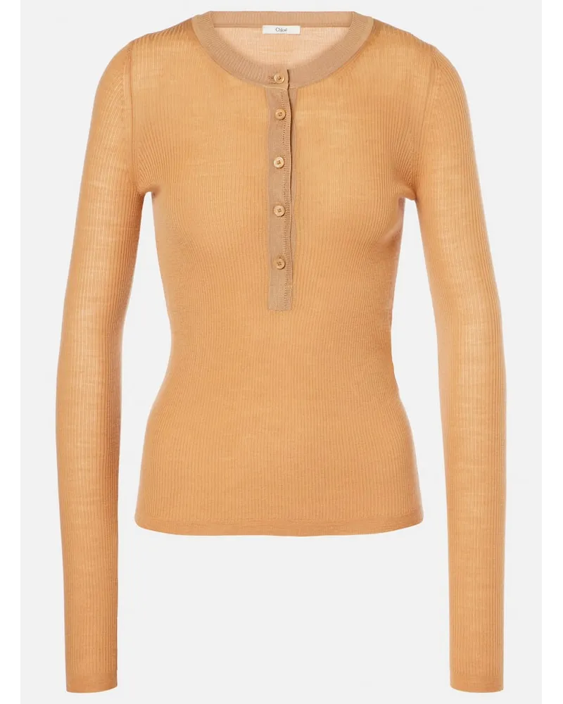 Chloé ChloÃ© Top Henley in maglia a coste Arancione