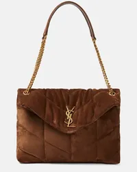 Saint Laurent Borsa a spalla Puffer Medium in suede Marrone