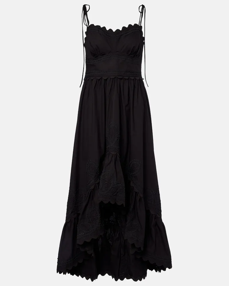 Juliet Dunn Abito midi in cotone asimmetrico con ricamo Nero