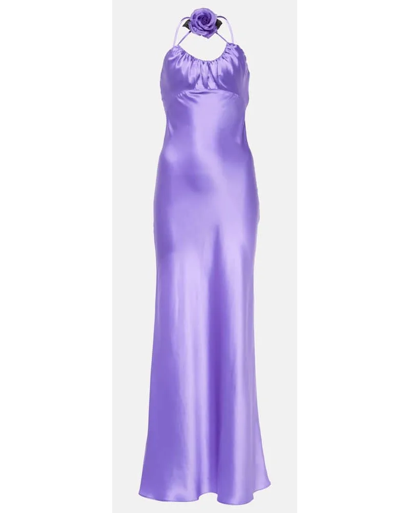Rodarte Abito lungo in charmeuse di seta con applicazione floreale Viola