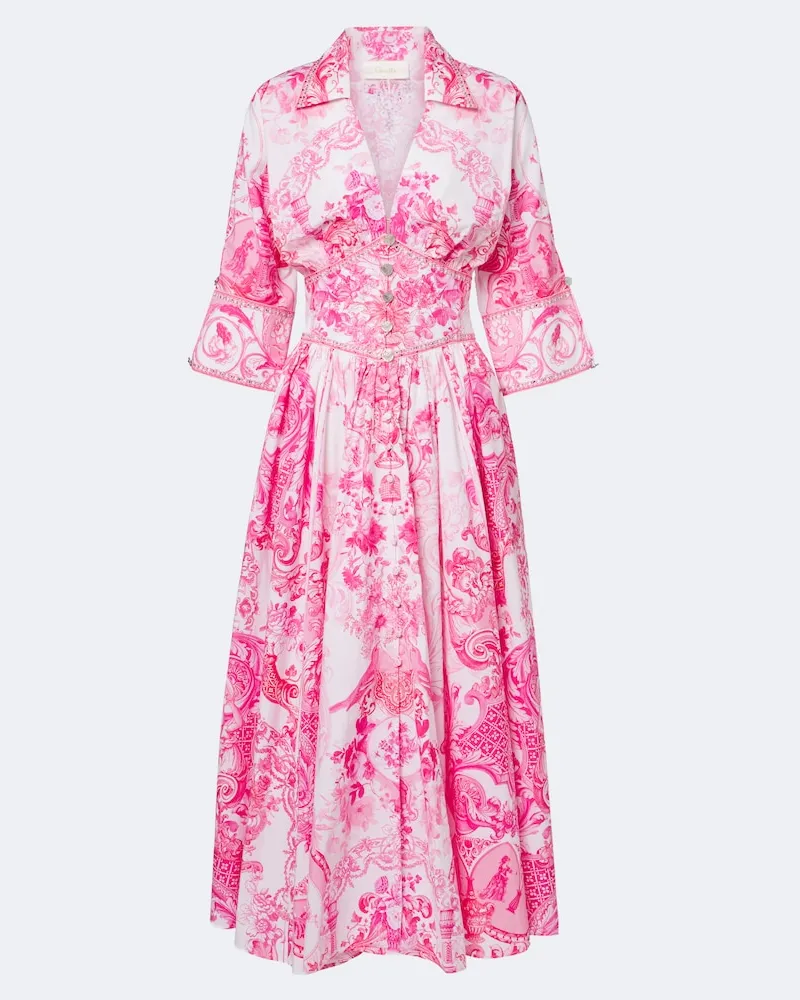 Camilla Abito midi in cotone con stampa floreale Rosa