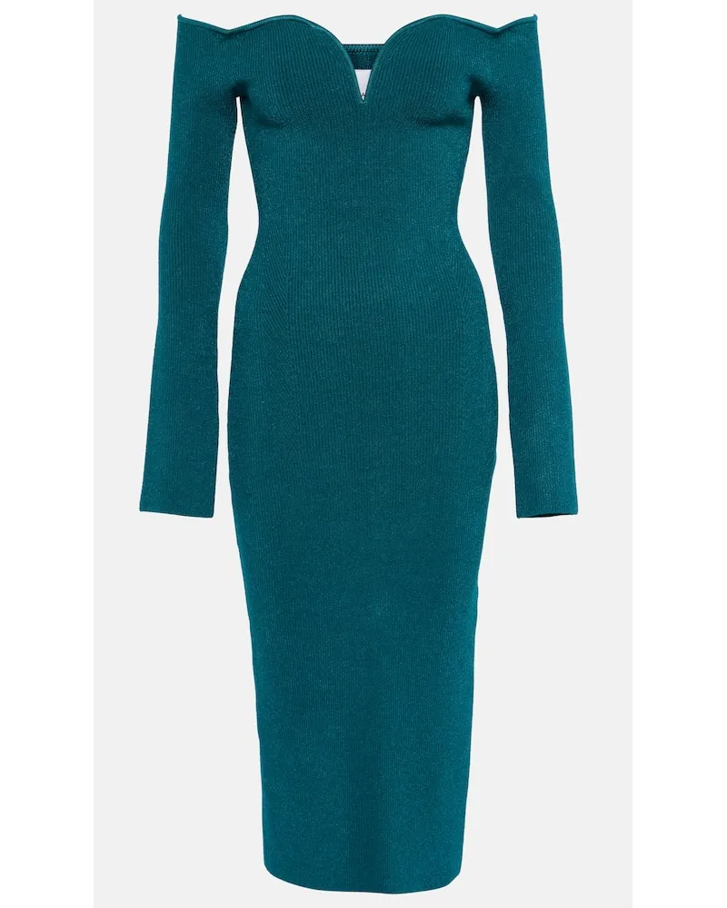 GALVAN Abito midi Grace con scollo bardot Blu