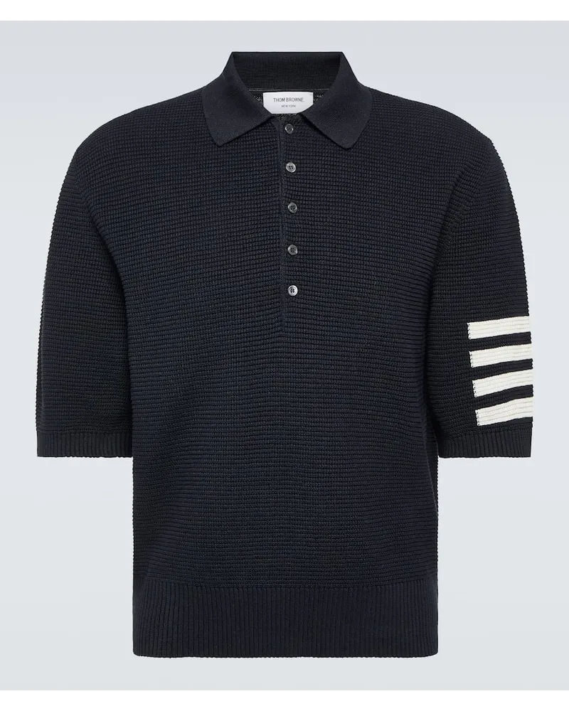 Thom Browne Polo 4-Bar in cotone e lino Blu