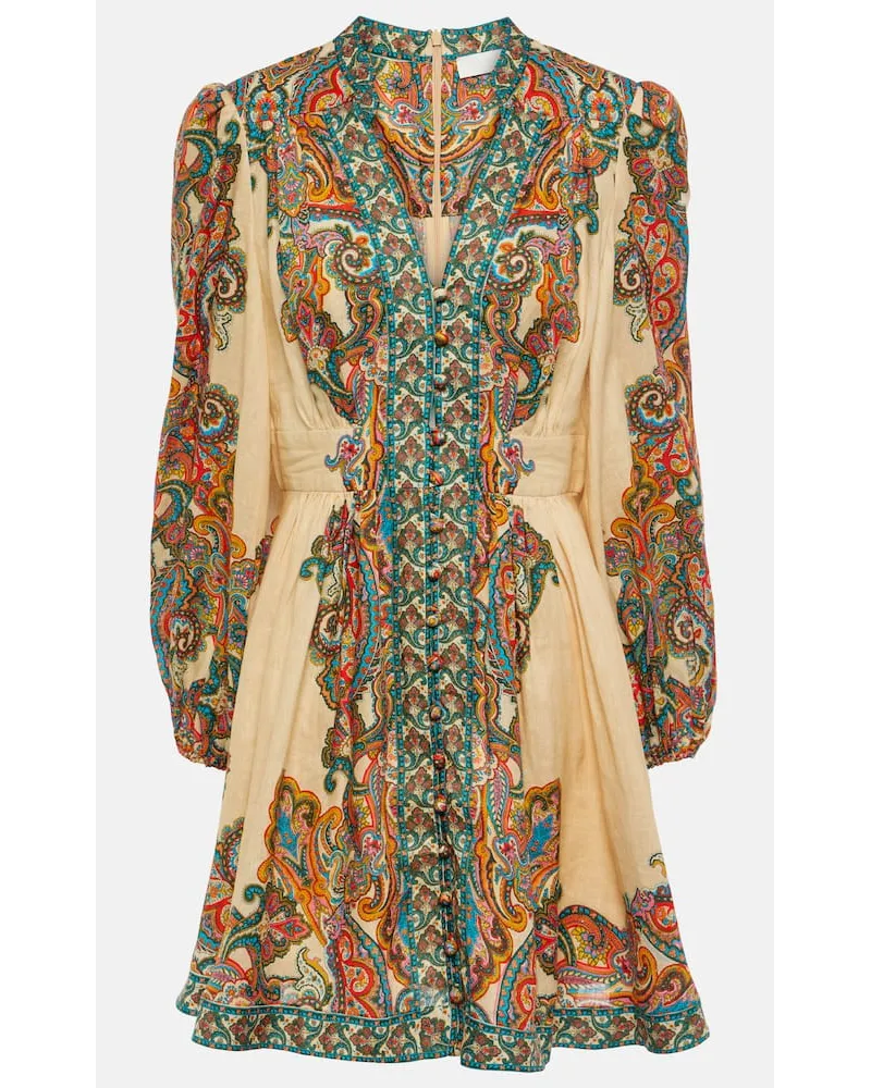 Zimmermann Miniabito Ottie Plunge in lino Multicolore