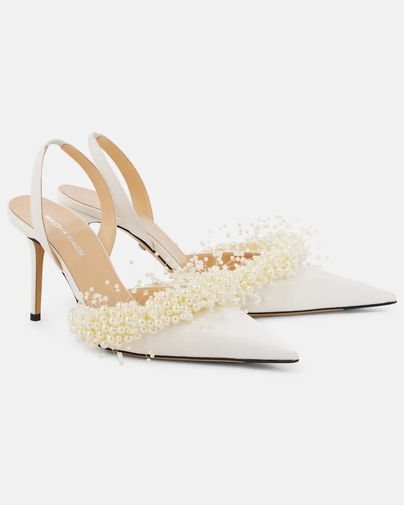 Mach & Mach Pumps slingback Floating Pearl 85 in raso Bianco
