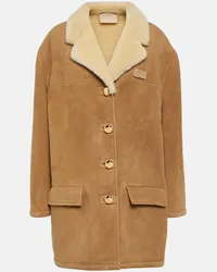 Prada Cappotto in suede con shearling Beige