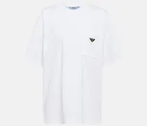 Prada T-shirt in jersey di cotone con logo Bianco
